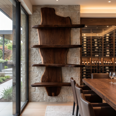 Elaric Live Edge Solid Wood Floating Wine Shelf SPA297574 Dark Walnut - Timberustic Floating Wine Shelf