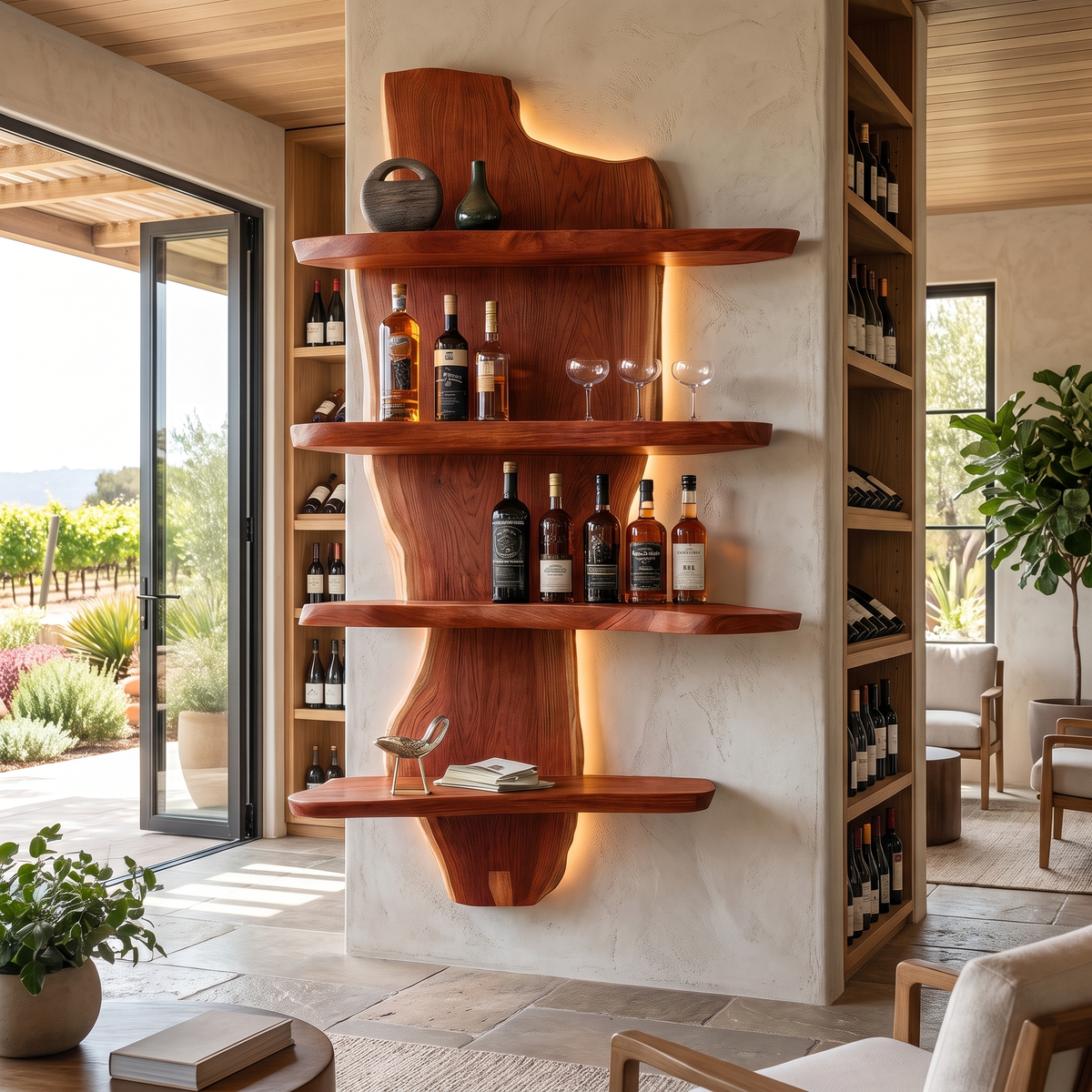 Elaric Live Edge Solid Wood Floating Wine Shelf SPA297574 Mahogany - Timberustic Floating Wine Shelf