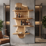 Elaric Live Edge Solid Wood Floating Wine Shelf SPA297574 Natural Oak - Timberustic Floating Wine Shelf