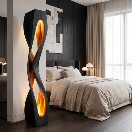 Elarion Sculpted Helix Integrated LED Wood Floor Lamp Black - Timberustic Floor Lamp