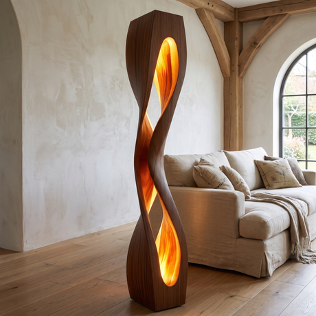 Elarion Sculpted Helix Integrated LED Wood Floor Lamp Dark Walnut - Timberustic Floor Lamp