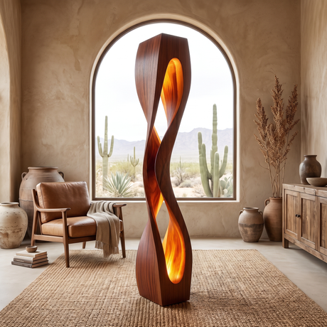 Elarion Sculpted Helix Integrated LED Wood Floor Lamp Mahogany - Timberustic Floor Lamp