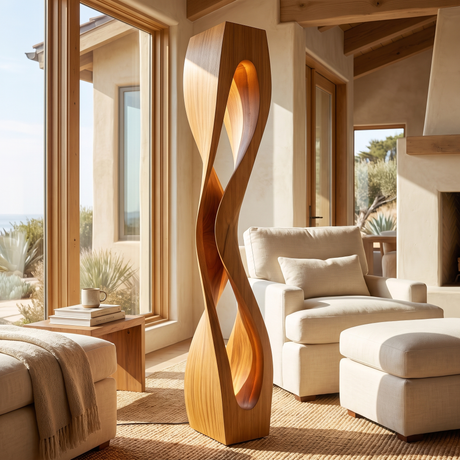 Elarion Sculpted Helix Integrated LED Wood Floor Lamp Teak - Timberustic Floor Lamp