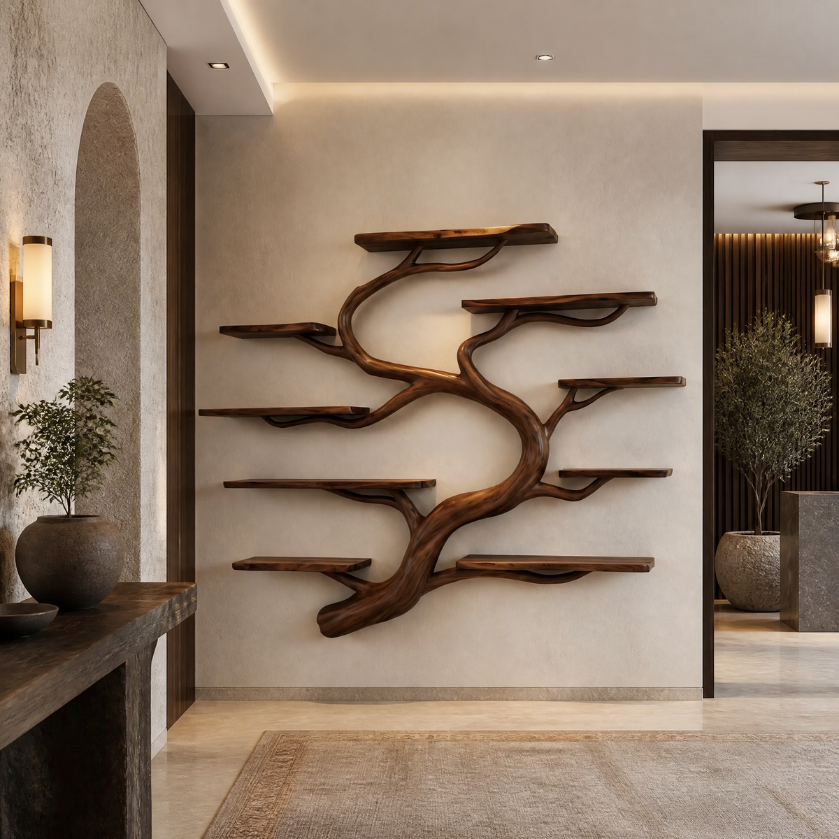 Elaris Handcrafted Solid Wood Floating Tree Bookshelf Dark Walnut - Timberustic Floating Tree Bookshelf