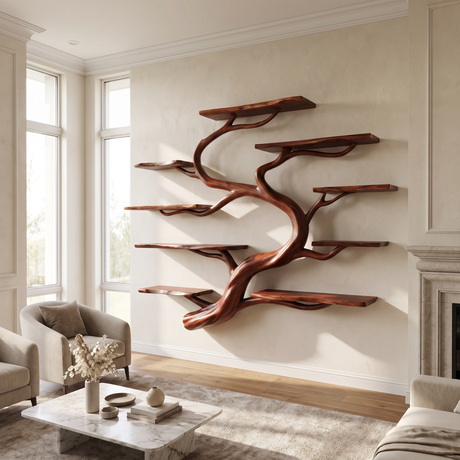 Elaris Handcrafted Solid Wood Floating Tree Bookshelf Mahogany - Timberustic Floating Tree Bookshelf