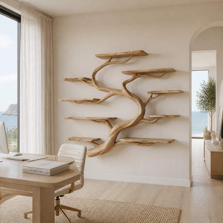 Elaris Handcrafted Solid Wood Floating Tree Bookshelf Natural Oak - Timberustic Floating Tree Bookshelf