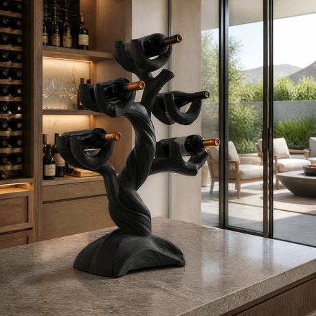 Elaroak Sculpted Solid Wood Wine Rack Black - Timberustic Wine Rack