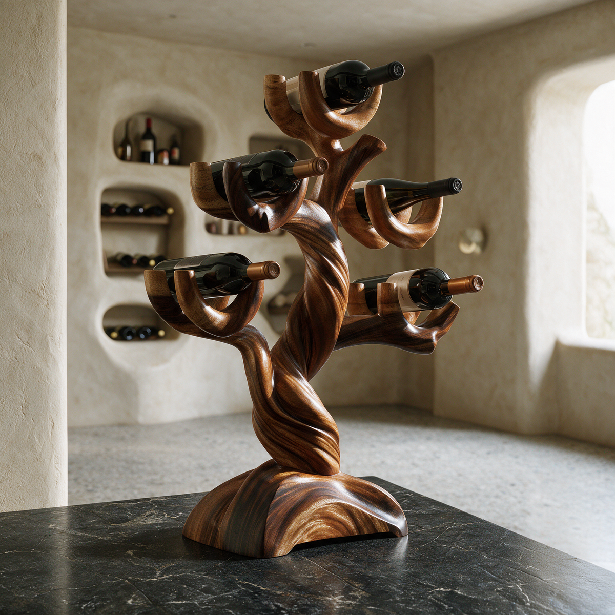 Elaroak Sculpted Solid Wood Wine Rack Brown - Timberustic Wine Rack