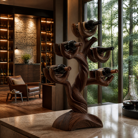 Elaroak Sculpted Solid Wood Wine Rack Dark Walnut - Timberustic Wine Rack