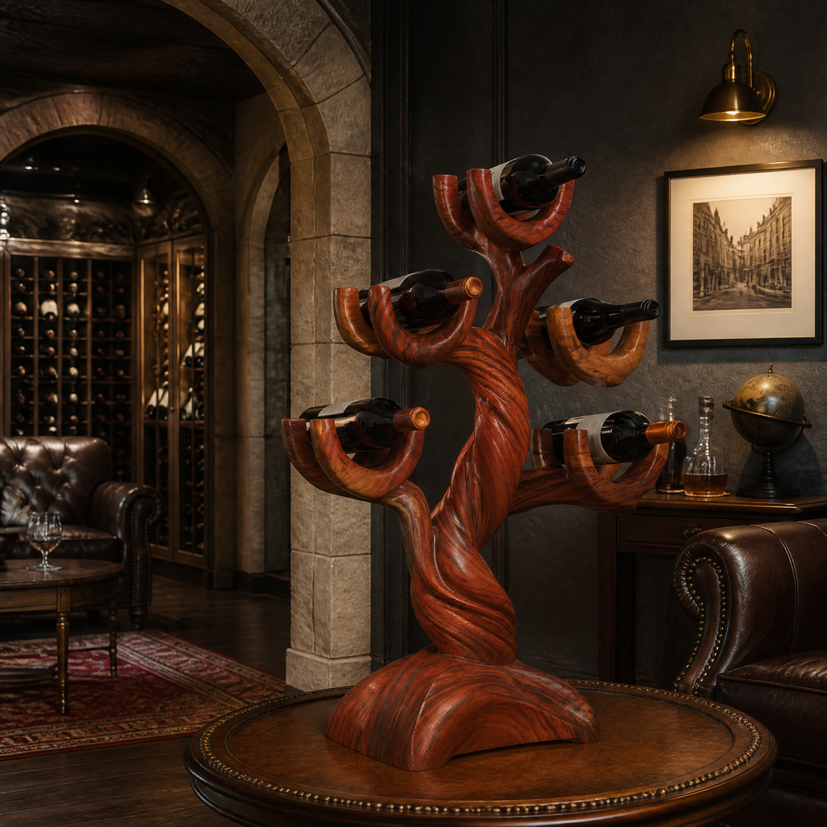 Elaroak Sculpted Solid Wood Wine Rack Mahogany - Timberustic Wine Rack