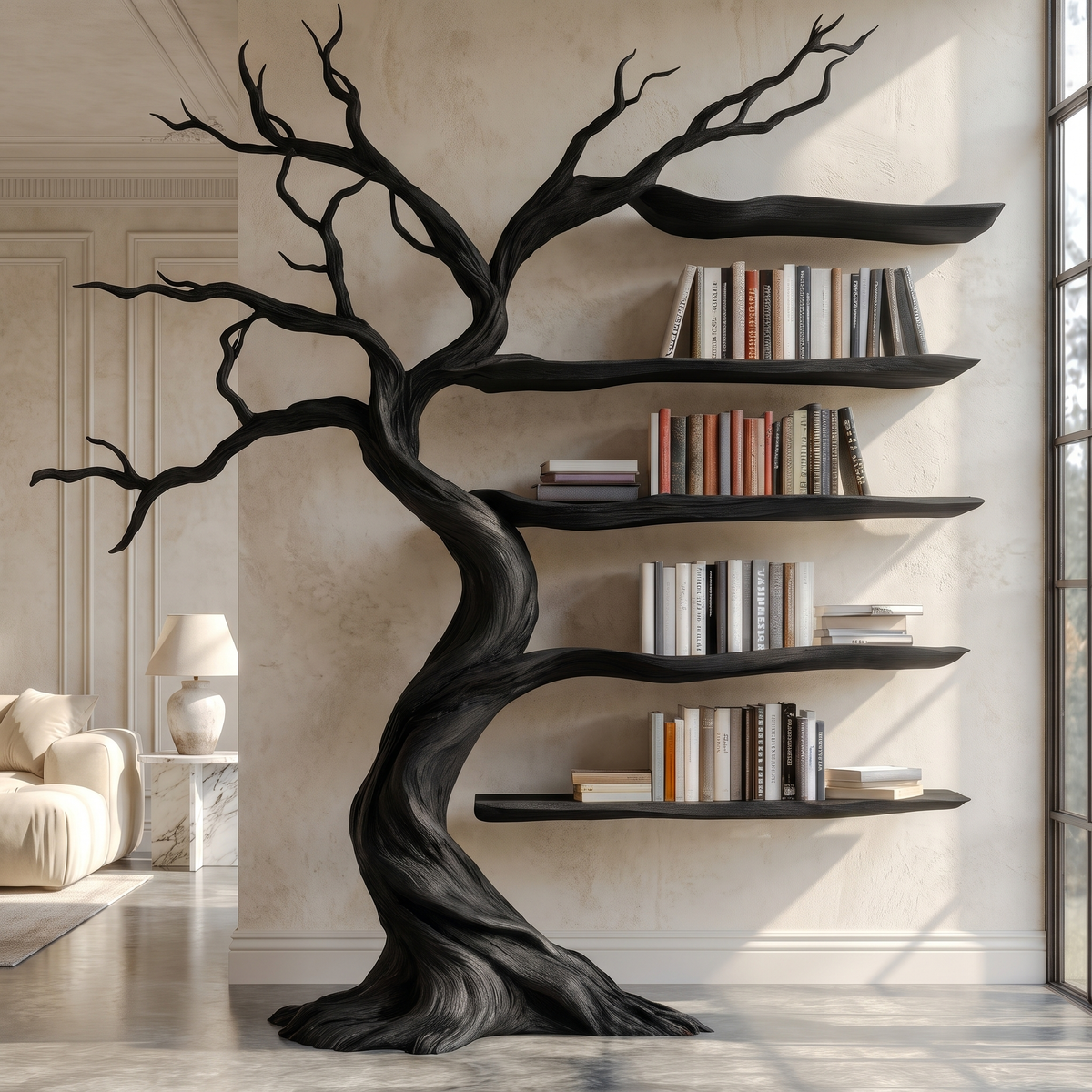 Eldergrove Handcrafted Solid Wood Tree Bookshelf Black - Timberustic Tree Bookshelf