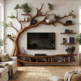 Eldergrove Handcrafted Solid Wood Tree TV Console Brown - Timberustic TV Console with Tree Shelf