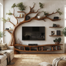 Eldergrove Handcrafted Solid Wood Tree TV Console Brown - Timberustic TV Console with Tree Shelf