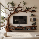Eldergrove Handcrafted Solid Wood Tree TV Console Dark Walnut - Timberustic TV Console with Tree Shelf