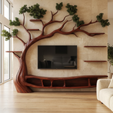 Eldergrove Handcrafted Solid Wood Tree TV Console Mahogany - Timberustic TV Console with Tree Shelf