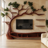 Eldergrove Handcrafted Solid Wood Tree TV Console Mahogany - Timberustic TV Console with Tree Shelf