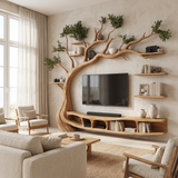Eldergrove Handcrafted Solid Wood Tree TV Console Natural Oak - Timberustic TV Console with Tree Shelf