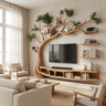 Eldergrove Handcrafted Solid Wood Tree TV Console Natural Oak - Timberustic TV Console with Tree Shelf