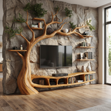 Eldergrove Handcrafted Solid Wood Tree TV Console Teak - Timberustic TV Console with Tree Shelf