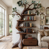 Eldrasyl Handcrafted Sculpted Solid Wood Tree Bookshelf with Drawers SPA235732 Dark Walnut - Timberustic Tree Bookshelf with Drawers