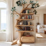 Eldrasyl Handcrafted Sculpted Solid Wood Tree Bookshelf with Drawers SPA235732 Natural Oak - Timberustic Tree Bookshelf with Drawers