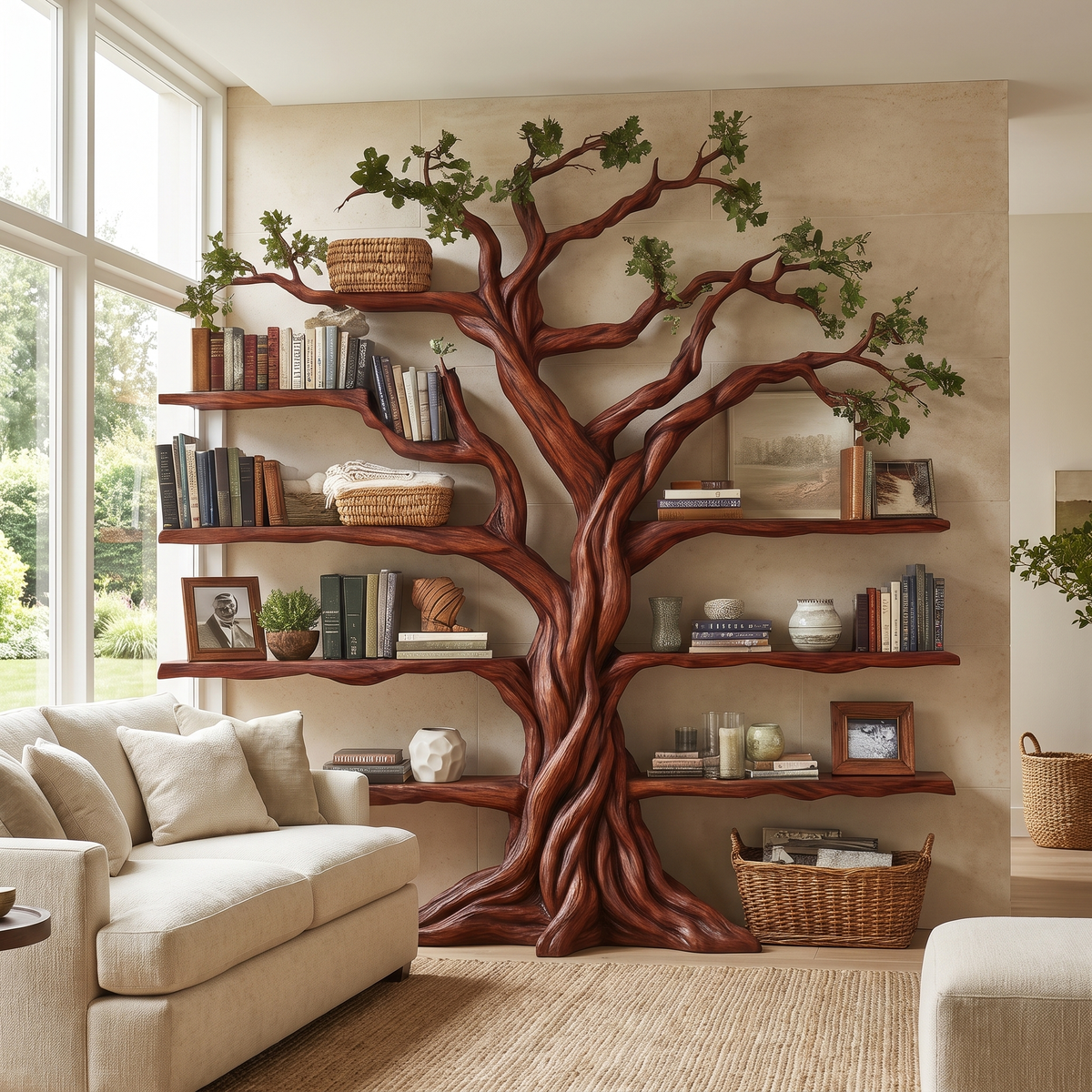 Eldrathen Sculpted Solid Wood Tree Bookshelf Mahogany - Timberustic Tree Bookshelf