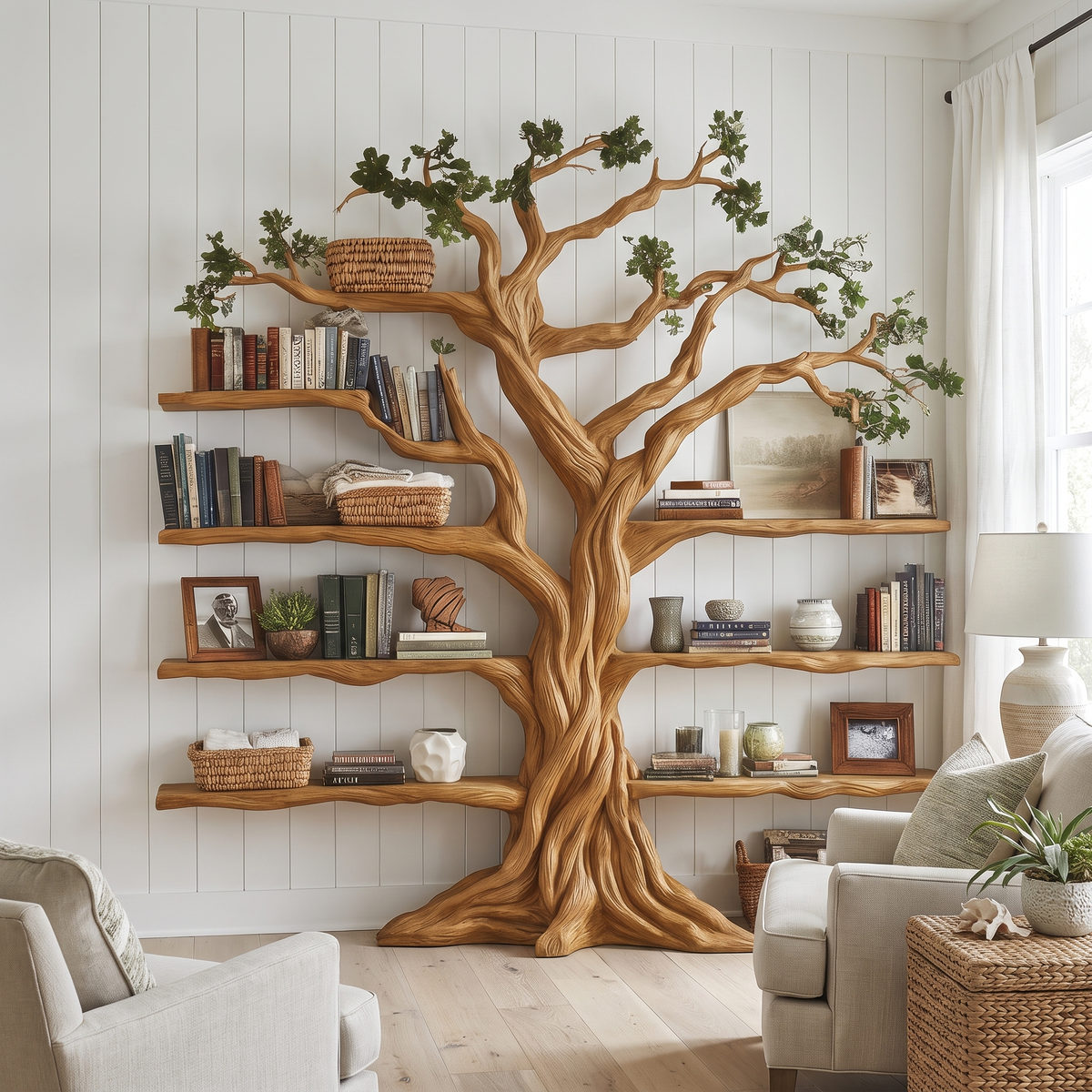 Eldrathen Sculpted Solid Wood Tree Bookshelf Teak - Timberustic Tree Bookshelf