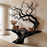 Eldravane Sculpted Solid Wood Console Table Black - Timberustic Console Table with Shelves