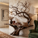 Eldravane Sculpted Solid Wood Console Table Dark Walnut - Timberustic Console Table with Shelves