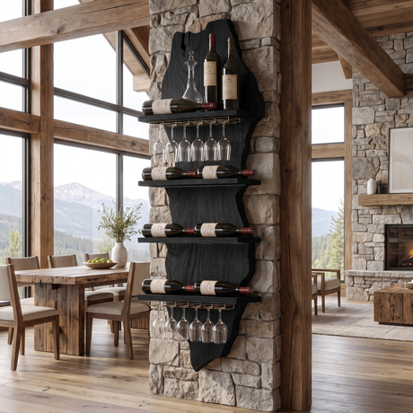 Eldrion Live Edge Solid Wood Floating Wine Shelf SPA295678 Black - Timberustic Floating Wine Shelf