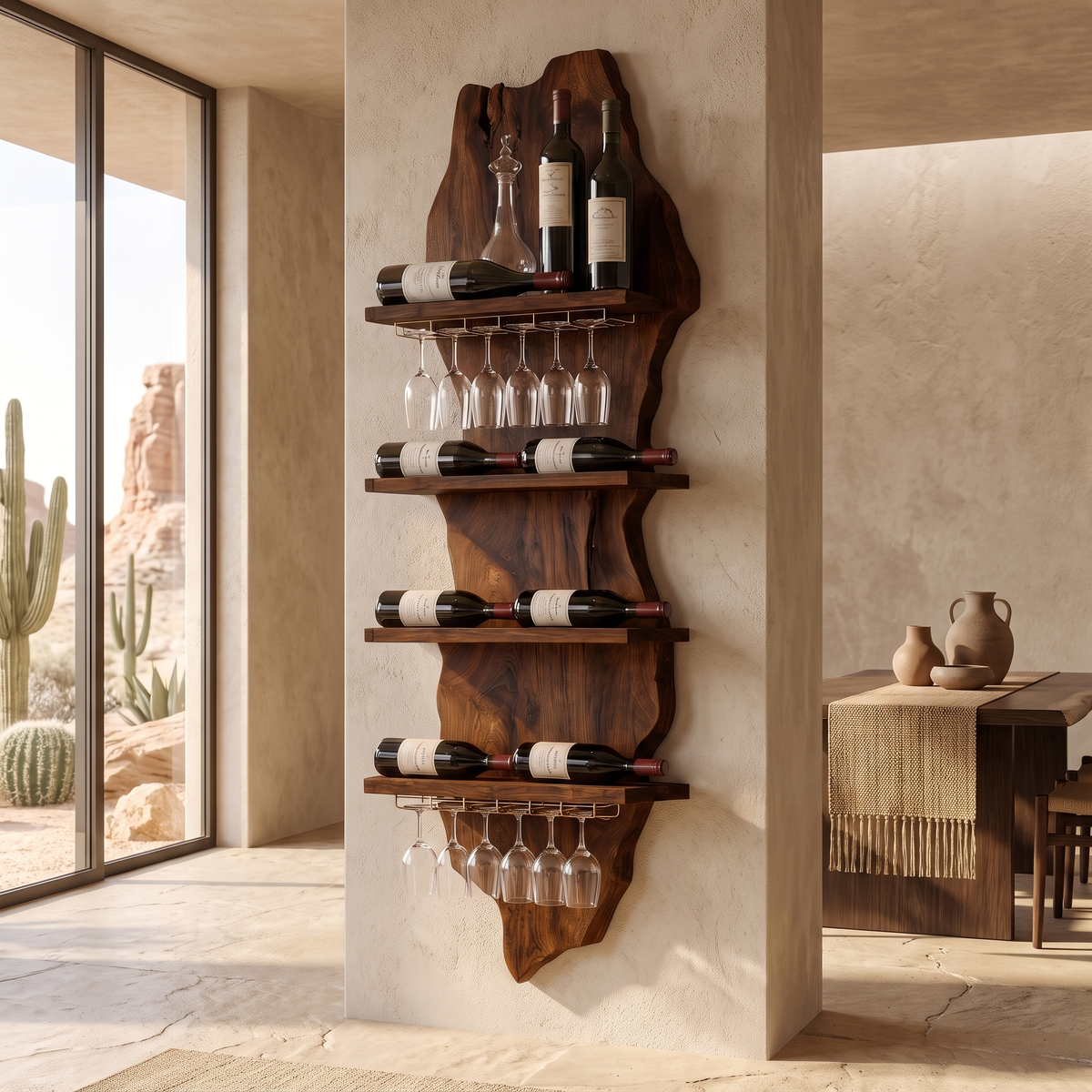 Eldrion Live Edge Solid Wood Floating Wine Shelf SPA295678 Dark Walnut - Timberustic Floating Wine Shelf