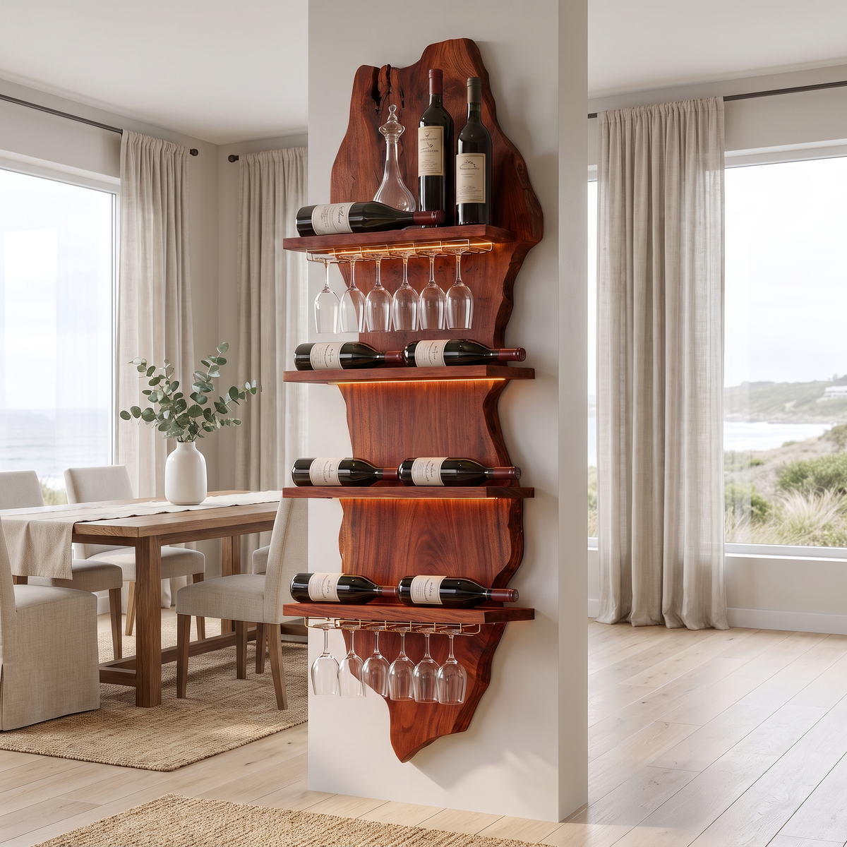 Eldrion Live Edge Solid Wood Floating Wine Shelf SPA295678 Mahogany - Timberustic Floating Wine Shelf