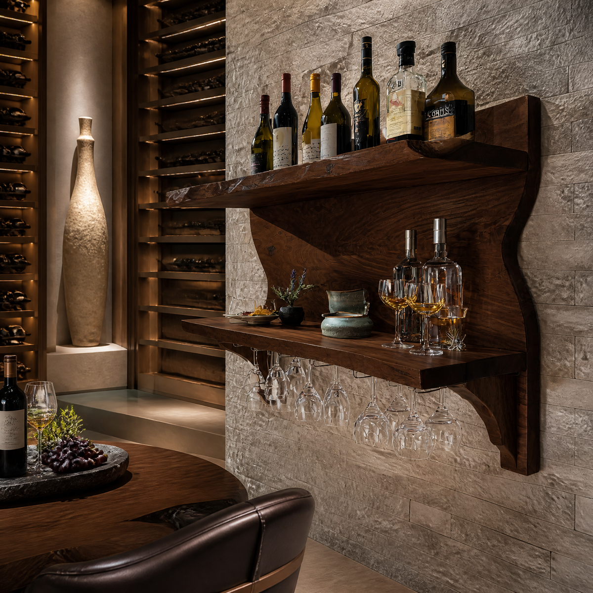 Eldrosen Live Edge Handcrafted Floating Wine Shelf SPA561894 Dark Walnut - Timberustic Floating Wine Shelf