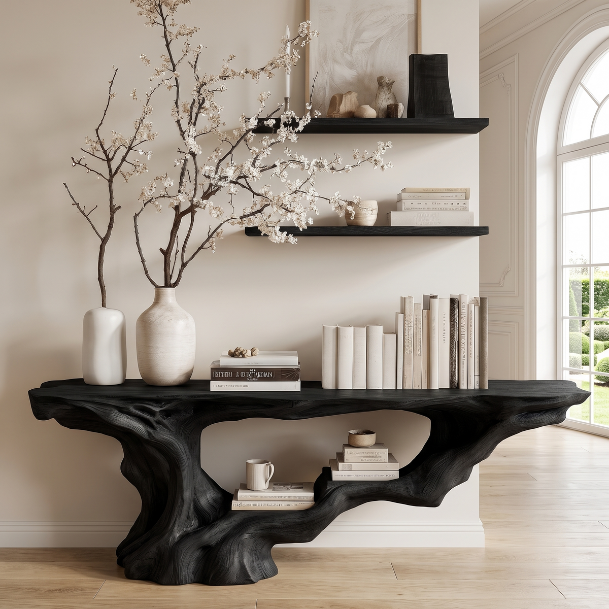 Eldrosyn Sculpted Solid Wood Console Table Black - Timberustic Console Table