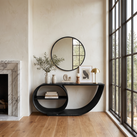 Elyndra Sculpted Solid Wood Console Table Black - Timberustic Console Table
