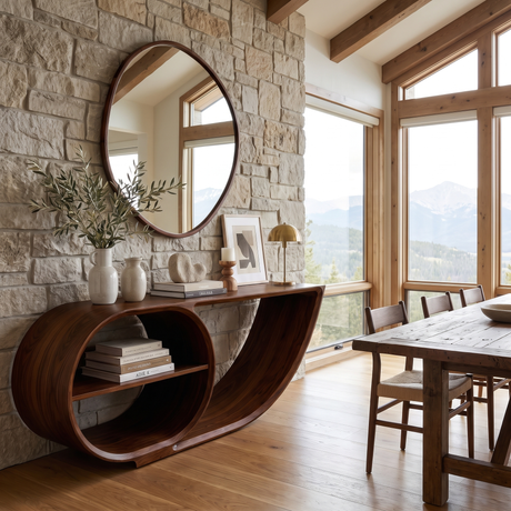Elyndra Sculpted Solid Wood Console Table Dark Walnut - Timberustic Console Table