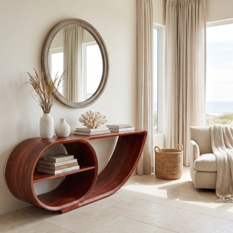 Elyndra Sculpted Solid Wood Console Table Mahogany - Timberustic Console Table