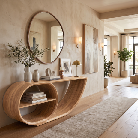 Elyndra Sculpted Solid Wood Console Table Natural Oak - Timberustic Console Table