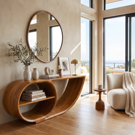 Elyndra Sculpted Solid Wood Console Table Teak - Timberustic Console Table