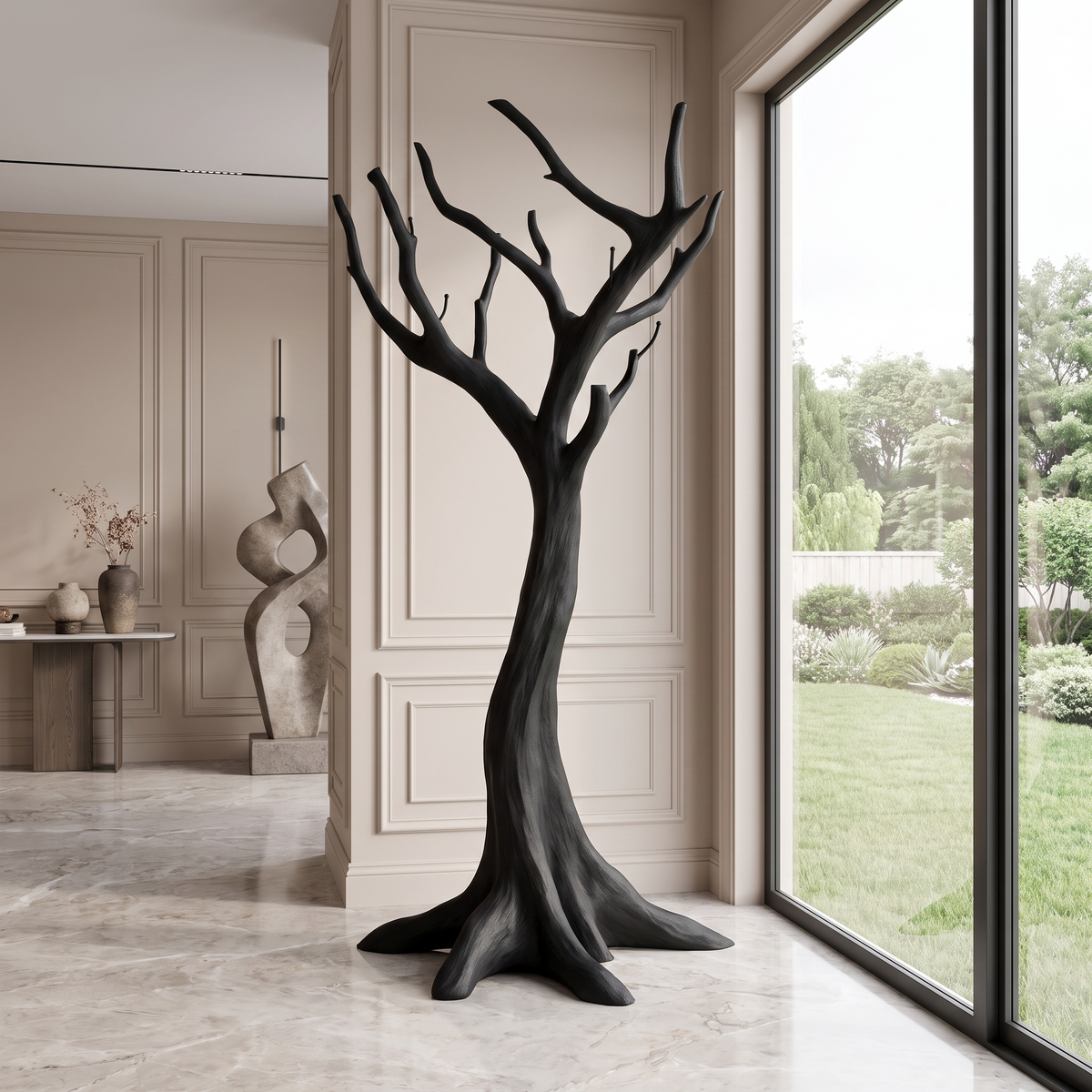 Frosthaven Sculpted Solid Wood Tree Coat Rack Black - Timberustic Tree Coat Rack
