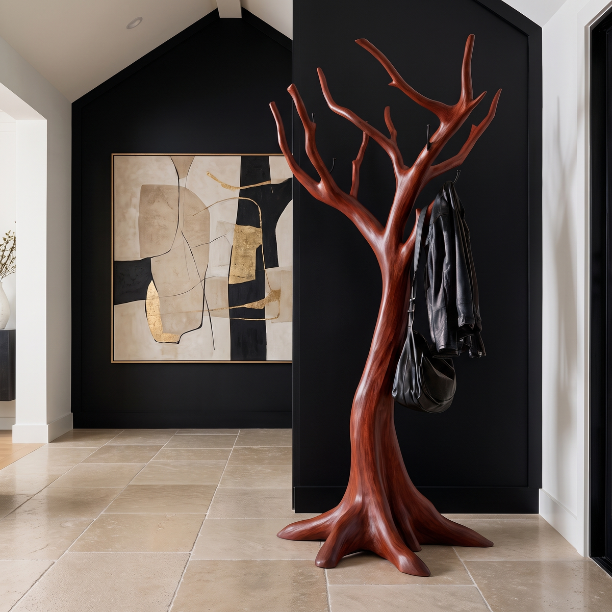 Frosthaven Sculpted Solid Wood Tree Coat Rack Mahogany - Timberustic Tree Coat Rack