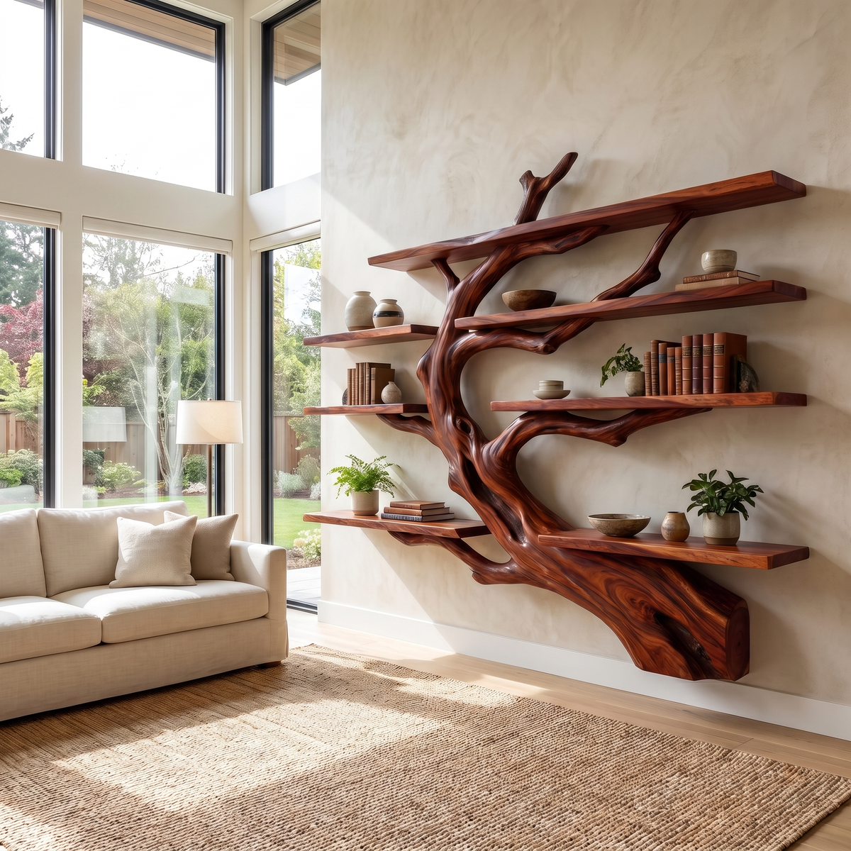 Ironbark Handcrafted Solid Wood Floating Tree Bookshelf Mahogany - Timberustic Floating Tree Bookshelf