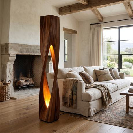 Kaelith Sculpted Integrated LED Wood Floor Lamp Dark Walnut - Timberustic Floor Lamp