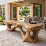 Kaelthorn Sculpted Solid Wood Outdoor Bench Natural Oak - Timberustic Bench