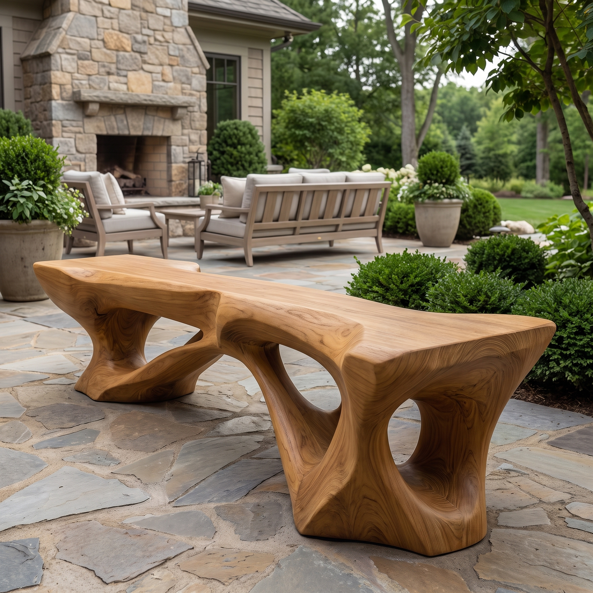 Kaelthorn Sculpted Solid Wood Outdoor Bench Teak - Timberustic Bench