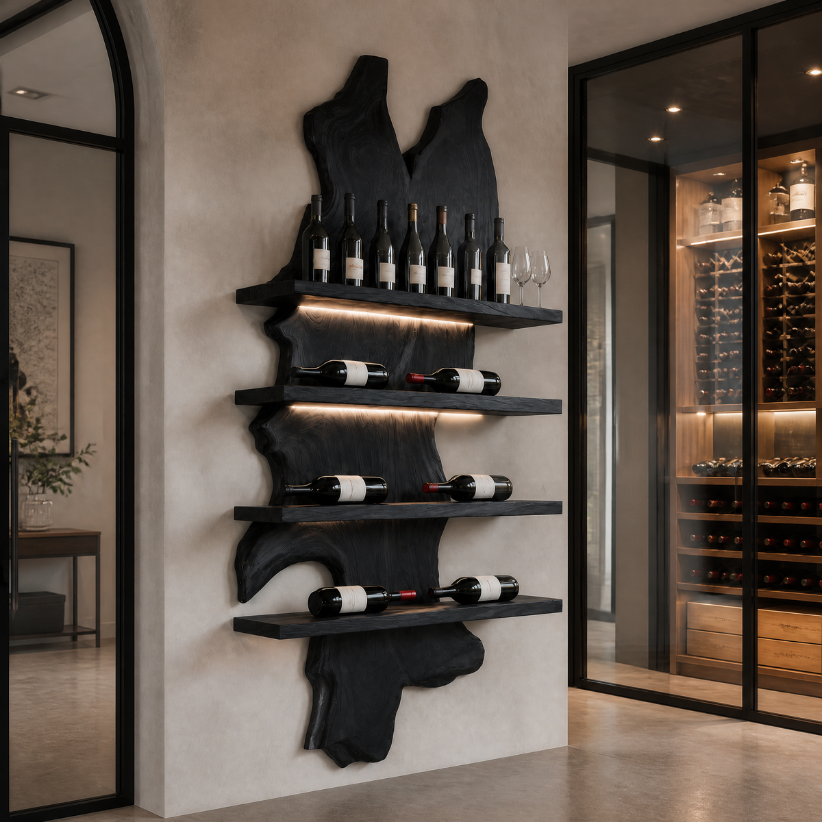 Kaelvorn Live Edge Solid Wood Floating Wine Shelf SPA825782 Black - Timberustic Floating Wine Shelf