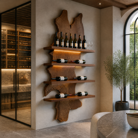 Kaelvorn Live Edge Solid Wood Floating Wine Shelf SPA825782 Brown - Timberustic Floating Wine Shelf