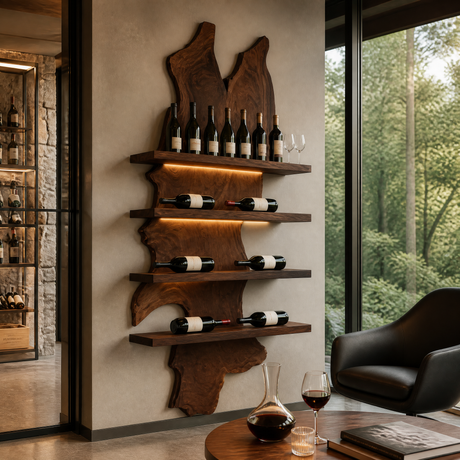 Kaelvorn Live Edge Solid Wood Floating Wine Shelf SPA825782 Dark Walnut - Timberustic Floating Wine Shelf