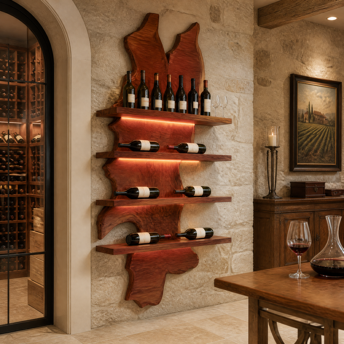 Kaelvorn Live Edge Solid Wood Floating Wine Shelf SPA825782 Mahogany - Timberustic Floating Wine Shelf