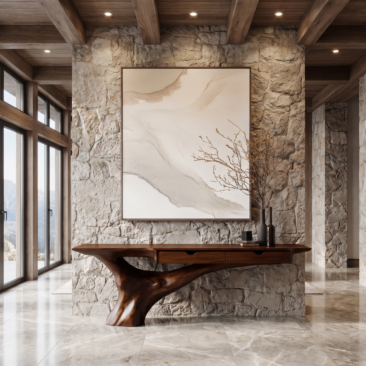 Kaelvorn Solid Wood Sculpted Console Table Dark Walnut - Timberustic Console Table
